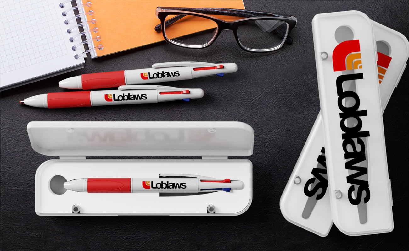 Quad - salgsfremmende kuglepenne med fire blækfarver og logo gallery thumbnail